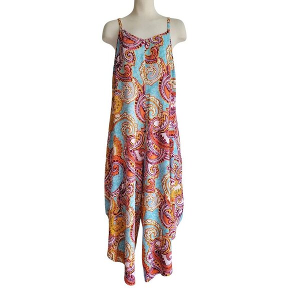 Ivy Street Jumpsuit Colorful Paisley Hankerchief Style Loose Fit Size L - Picture 3 of 16